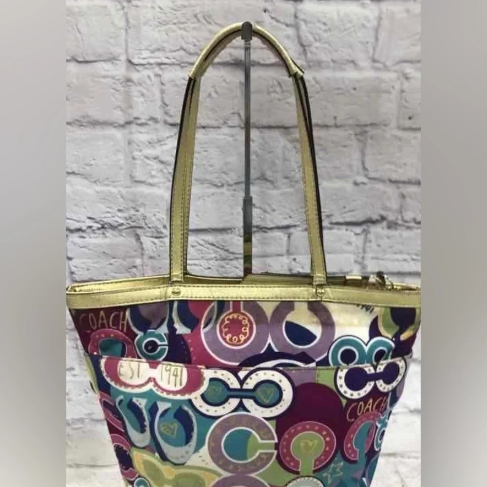 COACH Poppy Rainbow Pop Glam Multicolor Signature Cs Double Strap Shoulder Bag